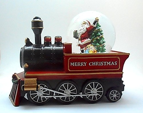 Lightahead Musical Christmas Santa in Train Engine Figurine in 100MM Water Ball Snow Globe in Poly resin