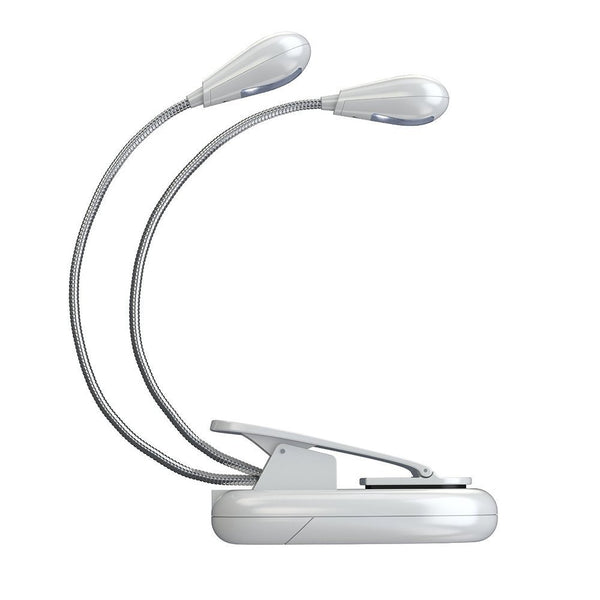 Lightahead Reading Light Portable Flexible Goose Neck Travel Clip Light for Bed with 2 Adjustable Arms 2 LEDs in Each Clip .Battery or USB connection (White)