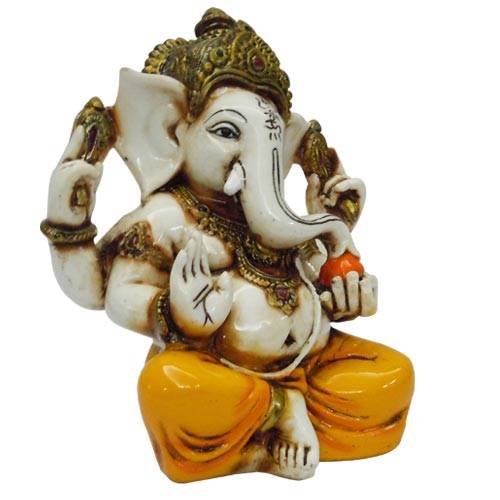 Lightahead The Blessing. Lord RAJA Ganesh GANPATI Statue of Elephant Hindu GOD in Color & Gold Made from Marble Powder in India