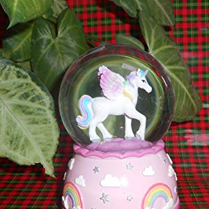 Lightahead Pink Unicorn Musical 80MM Polysin Snow Globe with falling Snowflakes & music