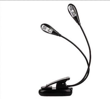 Lightahead Reading Light Portable Flexible Goose Neck Travel Clip Light for Bed with 2 Adjustable Arms 2 LEDs on Each Clip.Battery or USB Charged (Black)