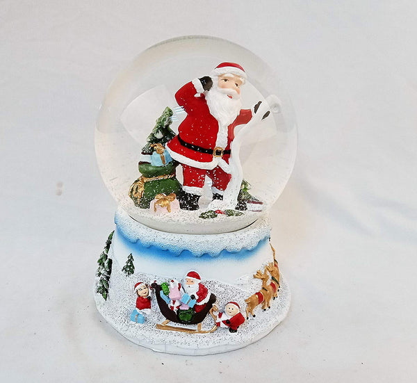 Lightahead Musical Christmas Santa Checking his List Water Snow Globe with music 100 MM in Polyresin