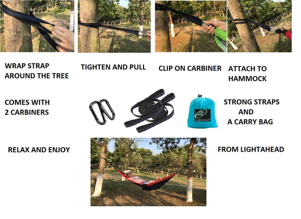 Lightahead Parachute Portable Camping Hammock Including 2 Straps with Loops & Carabiners-Blue