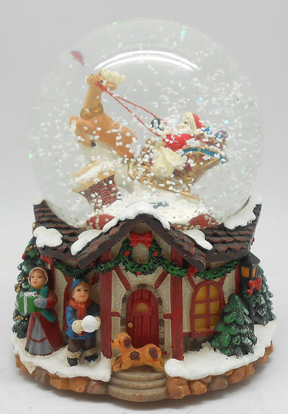 Lightahead PolyResin 80MM Musical Water Snow Globe Playing a Tune & Rotating for Christmas (Santa on Sledge)