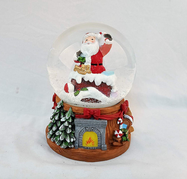 Lightahead Musical Christmas Santa in the Chimney Water Snow Globe with music 100 MM in Poly resin