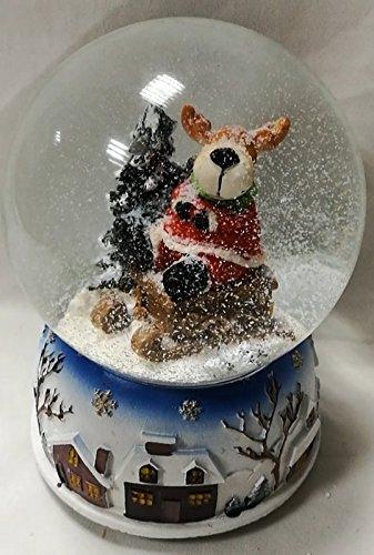 Lightahead Polyresin Christmas Reindeer Santa Snow Globe with falling Snowflakes & music playing (Reindeer)