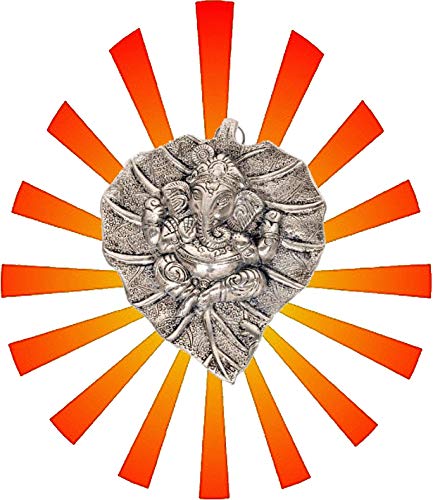 Lightahead Lord Ganesh Ganapati The Elephant god Statue Figure on Leaf in White Metal Wall Hanging Great Diwali