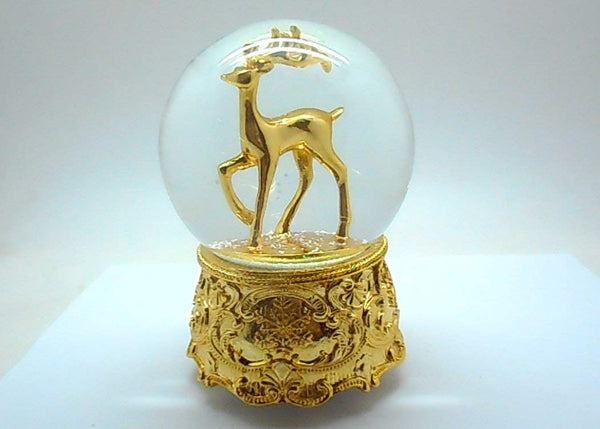 Lightahead Musical Christmas Reindeer in 100MM Snow Globe with Iron Base and Rotating Playing Music, Falling Snowflakes in Poly Resin (Gold)