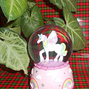 Lightahead Pink Unicorn Musical 80MM Polysin Snow Globe with falling Snowflakes & music
