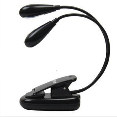 Lightahead Reading Light Portable Flexible Goose Neck Travel Clip Light for Bed with 2 Adjustable Arms 2 LEDs on Each Clip.Battery or USB Charged (Black)