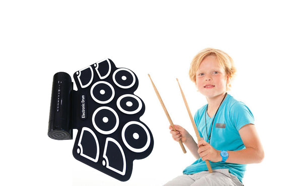 Lightahead Portable 9 Pads, 2 Pedals Electronic Roll Up Drum Kit, Built in Speakers, Drumsticks