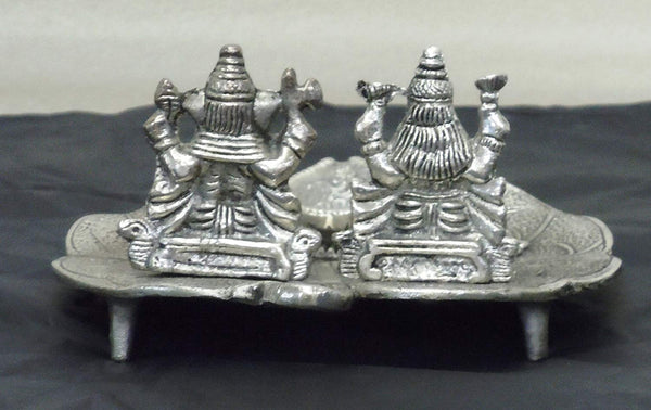 Lightahead Lord Ganesh & Goddess Lakshmi a Unique Diya Tea Light Candle Stand in White Metal Statue of Hindu Gods on a Leaf Made in India Great Diwali Gift