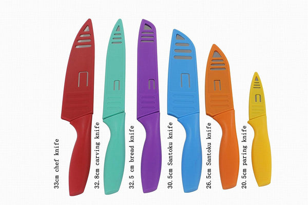 Lightahead Stainless Steel Kitchen 6 Knife Set with PP shell- Chef, Bread, Carving-Multicolor, Sharp