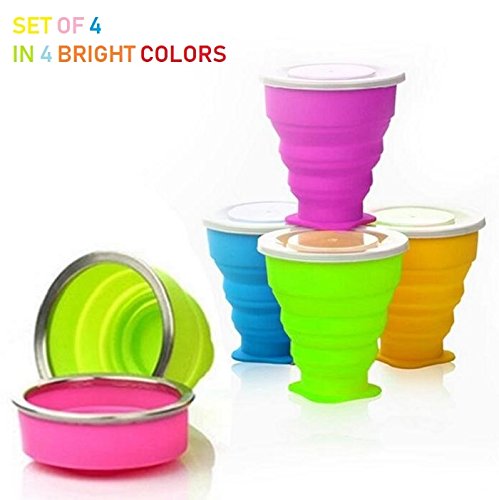 Lightahead®4 Pack Unbreakable Collapsible Portable Travel Cup glass with Lid, Silicone Foldable Mug
