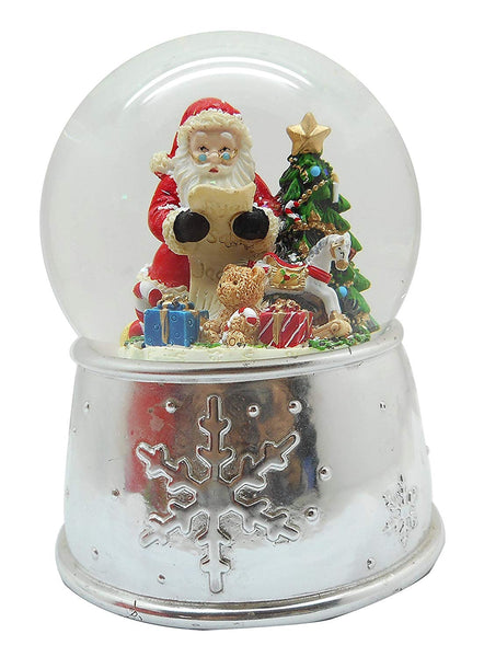 Lightahead Christmas Santa checking his list in Polyresin Snow Globe with falling Snowflake & music