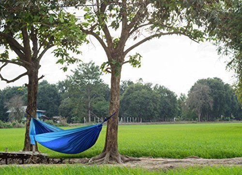 Lightahead Double Parachute Portable Camping Hammock Including 2 Straps with Loops,Carabiner– Green