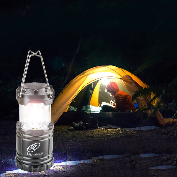 Lightahead 2 Pack Portable Outdoor LED Camping Lantern, Black, Collapsible (with Battery)