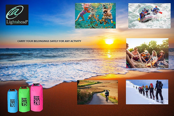 Lightahead Waterproof Dry Bags 10L With Free Waterproof Cellphone Case Kayaking/ Hiking (Black)