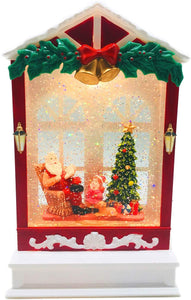 Lightahead Christmas Musical Light up Swirling Glitter House with Santa Reading Story to Children Inside Figurine, Warm White LED Light and 8 Melodies