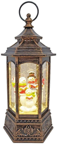 Lightahead Christmas Lantern with Snowman Family Inside Figurine, Musical Swirling Glitter Warm White LED Light and 8 Melodies Christmas Decorations