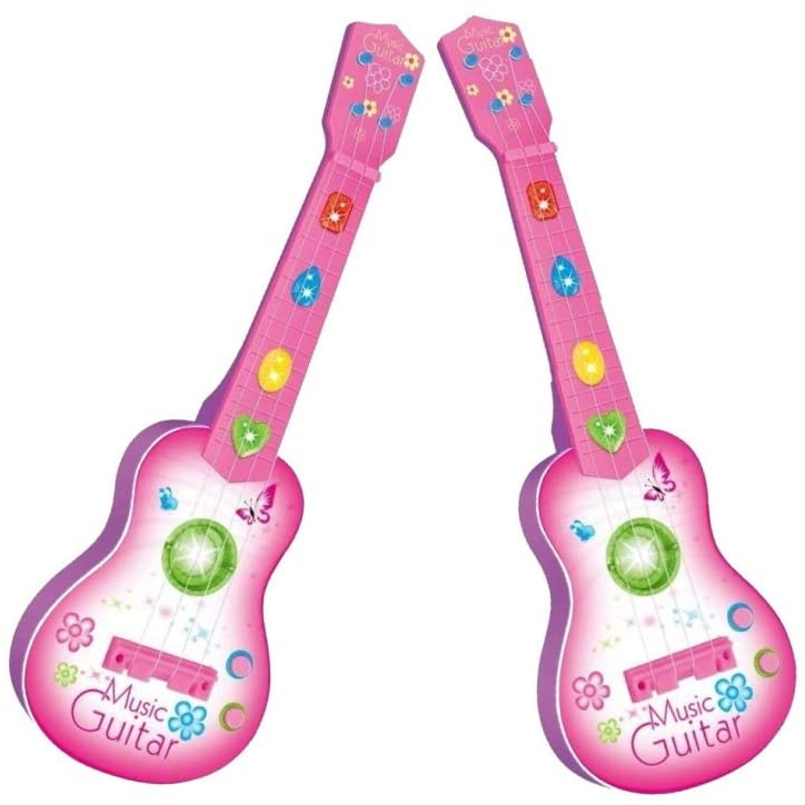 Kids Electric Musical Guitar Toy Play Set,Microphone,Pink Children