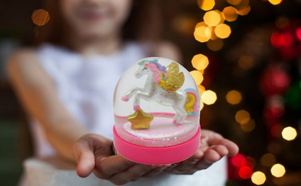 Lightahead Mini Unicorn Snow Globe with Glitter Inside and Pink Base,Table Top Decorations Christmas, Birthday Gifts