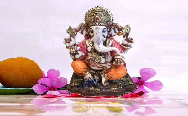 Lightahead The Blessing. A Multi Colored Statue of Lord Ganesh Ganpati Elephant Hindu God Made from Marble Powder in India