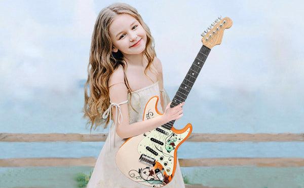 Lightahead Electronic Guitar with Amazing Sounds, 26 inch Guitar With Preset Music Fun Junior Guitar with Microphone for Great for beginners, Orange