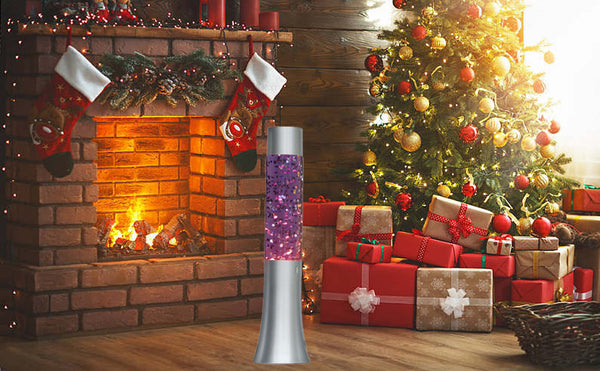 Lightahead 13" Glitter Glow Lamp with metal base Motion Sparkle Lamp with Silver Base Blue/Purple Water Silver Glitter