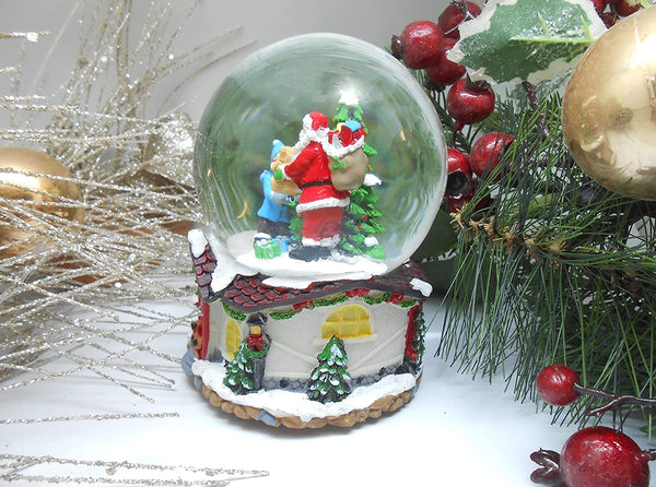 Lightahead PolyResin 100MM Musical Water Snow Ball Playing a Tune & Rotating Table Top Decoration for Christmas (Santa with Gifts)