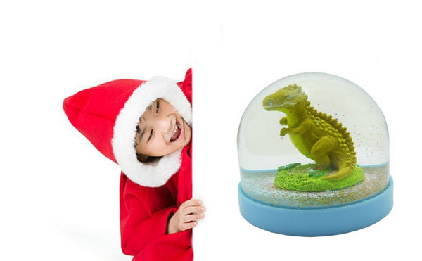 Lightahead Mini Dinosaur Snow Globe Inside Blue Base,Table Top Decorations Christmas,Birthday Gifts