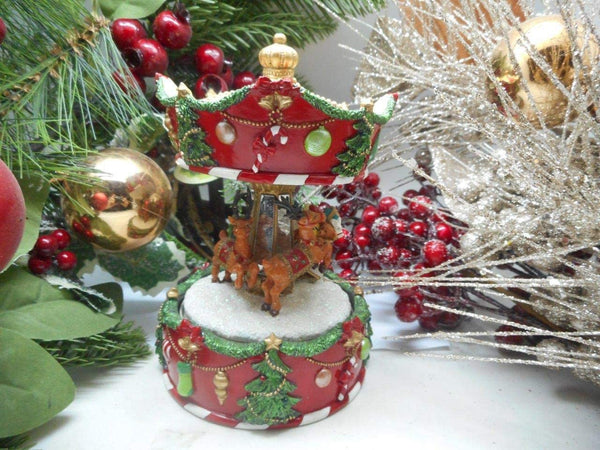 Lightahead 6 inch Santa on Sledge with Reindeer Musical Revolving Carousel Figurine Christmas Music Box in Polyresin