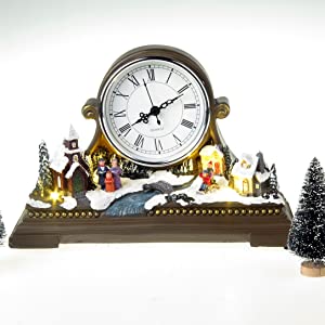 Lightahead Musical Christmas Village Scene with Quartz Clock, LED Light and 8 Melodies