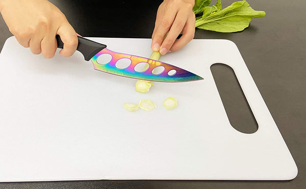 Lightahead 7pcs Rainbow Colored Knife Set, 6 Stainless Steel Kitchen Knives with Chopping Board