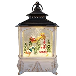 Lightahead Christmas House Light Lamp with Santa on Sleigh Figurine Inside, Musical Swirling Glitter Warm White LED Light and 8 Melodies