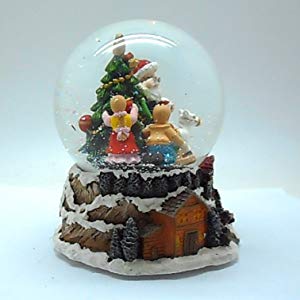 Lightahead Musical Christmas Santa with Children 100mm Snow Globe, falling Snowflakes & music in Poly resin