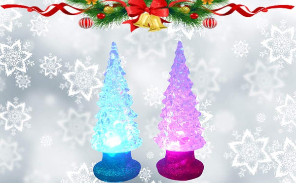 Lightahead Christmas Tree, 15CM High with round base and color changing LED Lights, Table Decoration Light Christmas Ornament Gift Night Light (Set of 2)