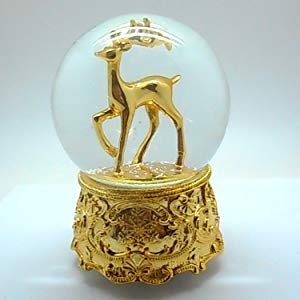 Lightahead Musical Christmas Reindeer in 100MM Snow Globe with Iron Base and Rotating Playing Music, Falling Snowflakes in Poly Resin (Gold)