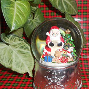 Lightahead Christmas Santa checking his list in Polyresin Snow Globe with falling Snowflake & music